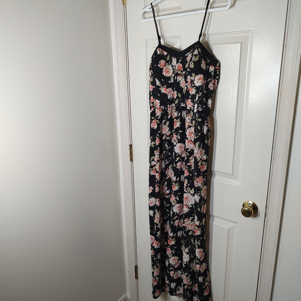 Floral Black Maxi Dress With Spaghetti Straps